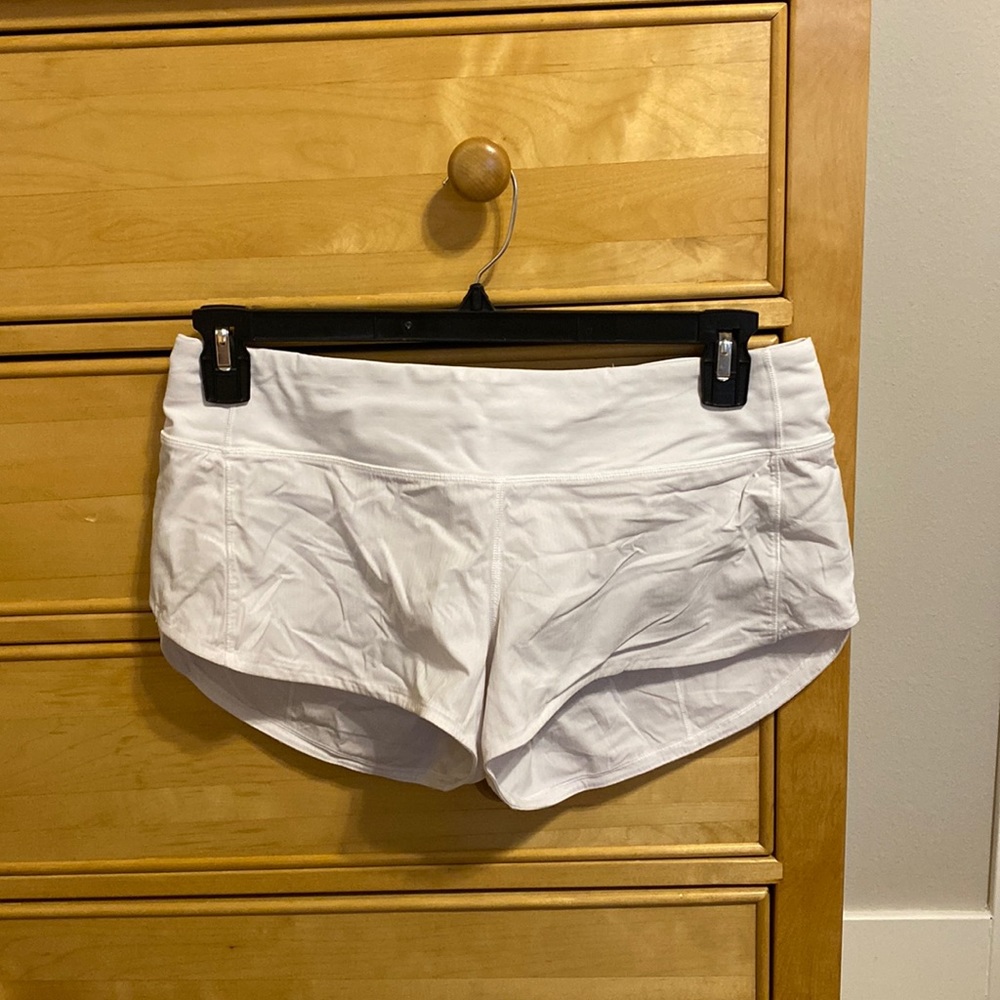 White Lululemon running shorts